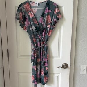 Nine West Pink and Green Floral Wrap Dress